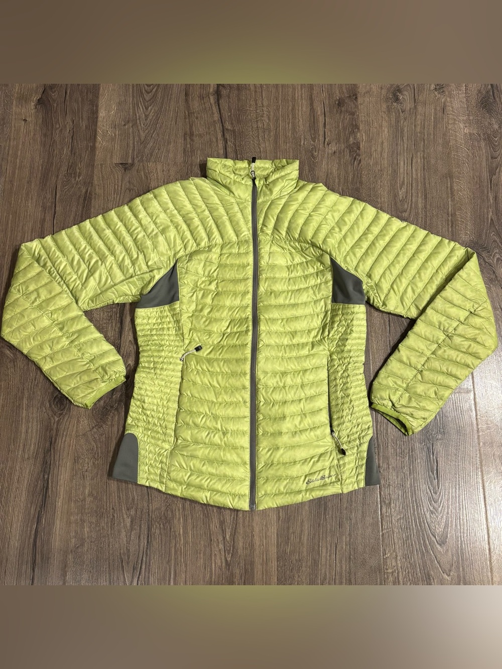 Eddie Bauer MicroTherm Down Jacket Vibrant Green Ascent Granola Zip Wmns Sz Med